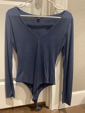 Gianni Bini Slate Blue V-Neck Long-Sleeve Bodysuit